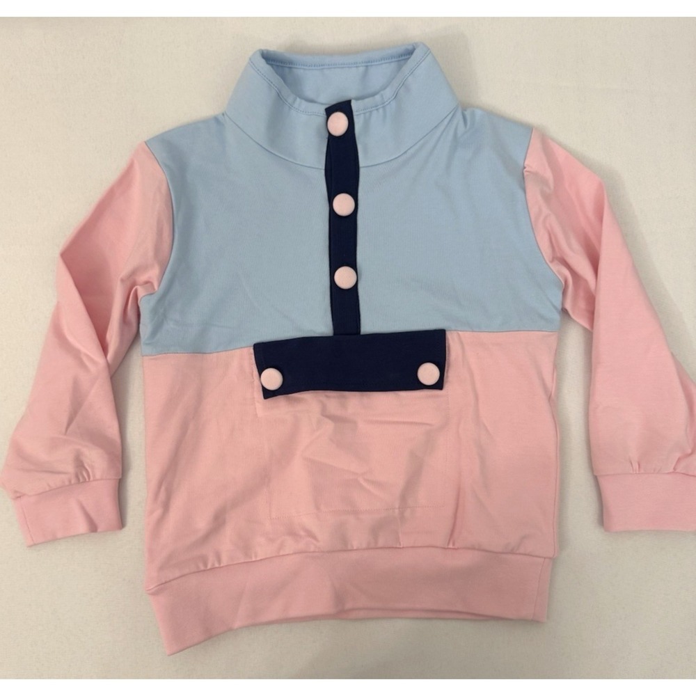 NWT Busy Bees Smocks Colorblock Long Sleeve 1/4 Button Top Toddler Girls 3T